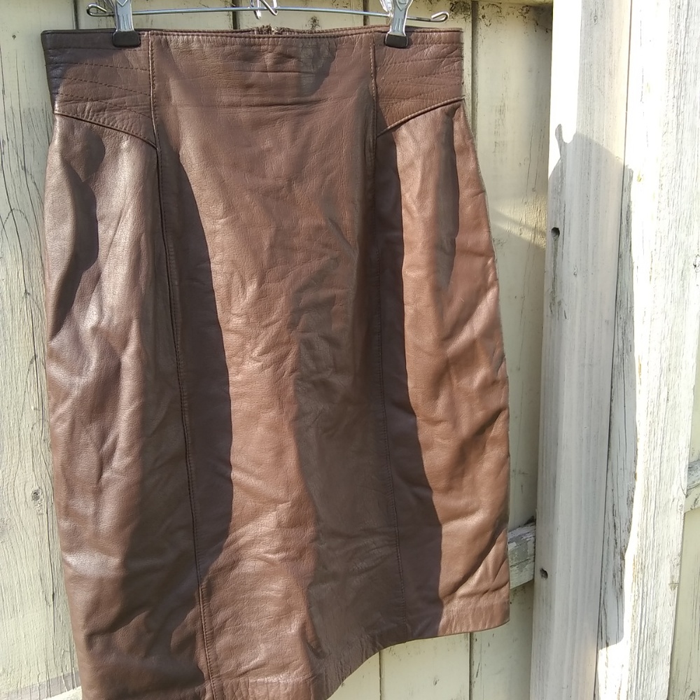 Genuine Brown Leather Pencil Skirt